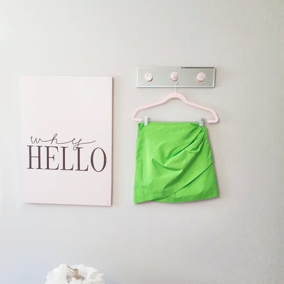 NWOT Zara lime green satin-effect gathered & draped high waisted mini skirt, S - Picture 13 of 15